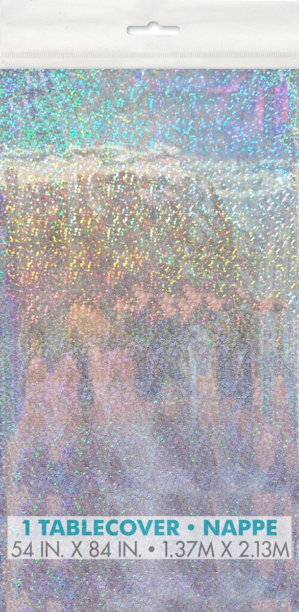 PRISMATIC SILVER PLASTIC TABLECOVER 137CM X 213CM (54" X 84")